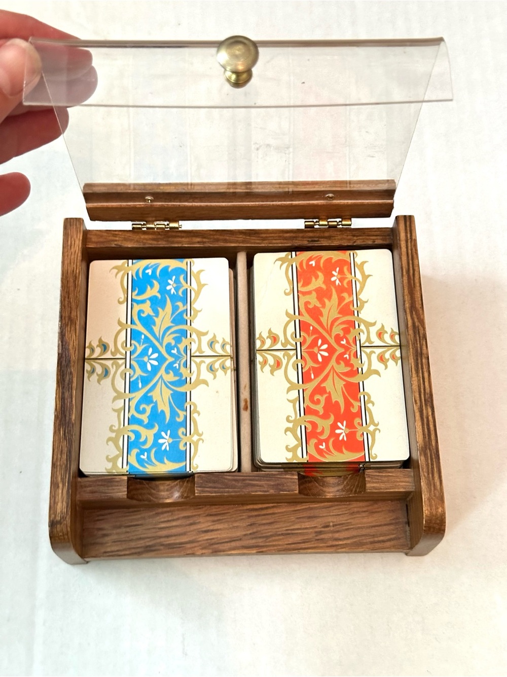 Vintage Cards in Wooden Holder